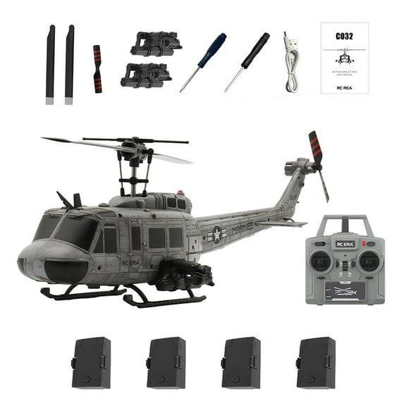 RC ERA C032 RC Helicopter with 3D Invert Flight, 1/48 UH-1 Huey 6CH 6-Axis Gyro Flybarless One-Key Takeoff/Landing RC Helicopter with Altitude Hold & Optical Flow Positioning for Enthusiasts