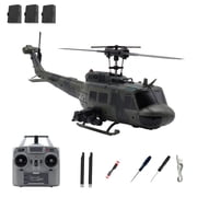 RC-ERA C032 UH-1 Huey 6CH 1/48 RC Helicopter RTF Flybarless Brushless Remote Control Aircraft with Optical Flow Positioning, Altitude Hold, One Key 3D Inverted Flight for Adults - 3 Battery
