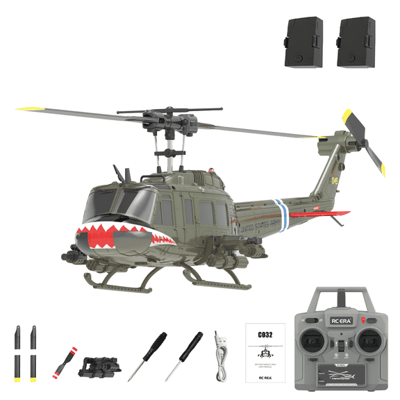 RC ERA C032 UH-1 Huey RC Helicopter with 3D Inverted Flight, 1/48 Scale 6CH Brushless RC Helicopter with Gyro Stabilization & Intelligent Positioning System for Adults