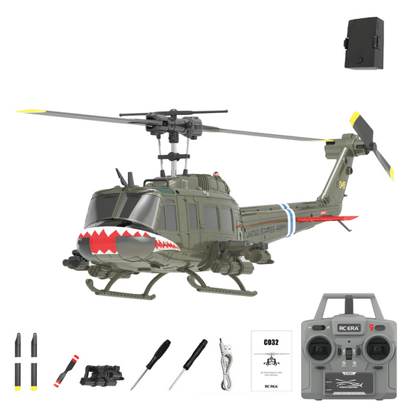 RC ERA C032 UH-1 Huey RC Helicopter with 3D Inverted Flight, 1/48 Scale 6CH Brushless RC Helicopter with Gyro Stabilization & Intelligent Positioning System for Adults