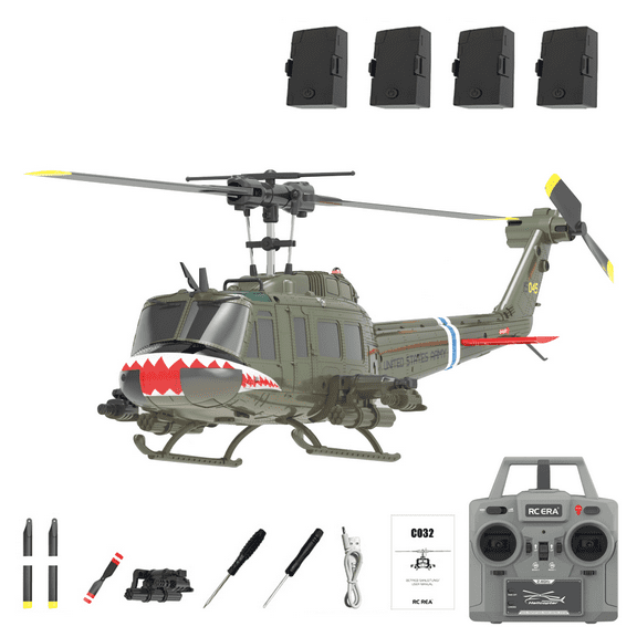 RC ERA C032 UH-1 Huey RC Helicopter with 3D Inverted Flight, 1/48 Scale 6CH Brushless RC Helicopter with Gyro Stabilization & Intelligent Positioning System for Adults