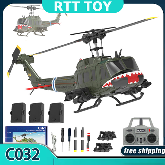 RC ERA C032 UH-1 Huey RC Helicopter, 6CH 2.4G Flybarless Helicopter with 6-Axis Gyro, Altitude Hold, 3D Inverted Flight, Optical Flow Positioning, 1/48 Scale Aircraft Model for Adults