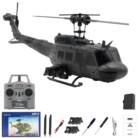 RC ERA C032 UH-1 Huey RC Helicopter, 6CH Flybarless Remote Control Helicopter 6-Axis Gyro & Optical Flow & Smart Positioning, 1/48 Scale Military Aricraft Hobbyist Model | 13min Flight Time
