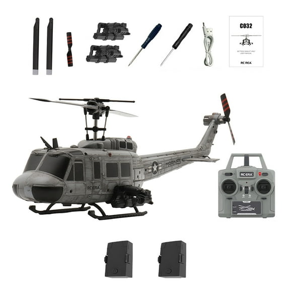 RC ERA C032 UH-1 Huey RC Helicopter, 6CH Flybarless Remote Control Helicopter 6-Axis Gyro & Optical Flow & Smart Positioning, 1/48 Scale Military Aricraft Hobbyist Model | 13min Flight Time