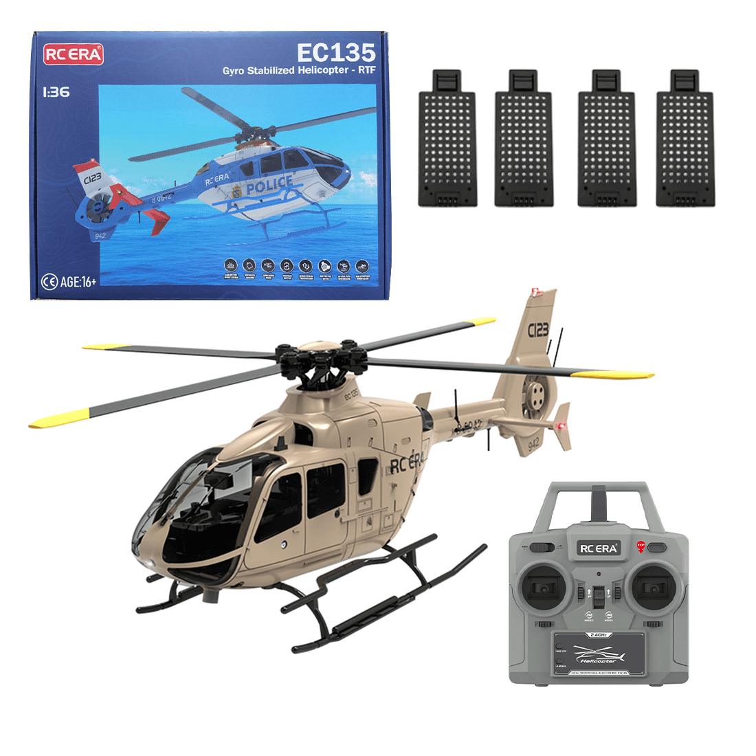RC-ERA C123 EC135 RC Helicopter 6CH Brushless Direct Drive Aircraft with Optical Flow Positioning, Altitude Hold, 6 Axis Gyro, 3D Roll, 2.4G Remote Control RTF for Adult Beginners - 4PCS Battery