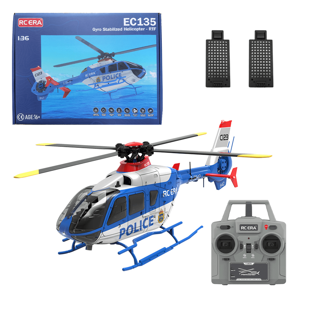 RC-ERA C123 EC135 RC Helicopter 6CH Brushless Direct Drive Aircraft with Optical Flow Positioning, Altitude Hold, 6 Axis Gyro, 3D Roll, 2.4G Remote Control RTF for Adult Beginners - 2PCS Battery