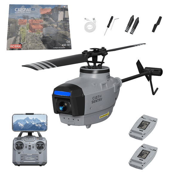 RC-ERA C127AI Scout RC Helicopter 2.4G Remote Control 4CH Brushless Single Rotor Aircraft with 1080P Camera, Optical Flow Positioning, Altitude Hold for Adult Pilots Beginners, RTF - 2 Battery