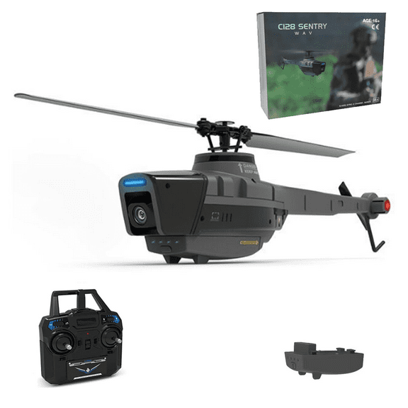 RC-ERA C128 4G RC Helicopter 4CH Black Hornet Military Aircraft with 1080P Camera, Optical Flow Positioning, Altitude Hold, 6 Axis Gyro, One Key Takeoff Landing, RTF for Adults - 1PCS Battery