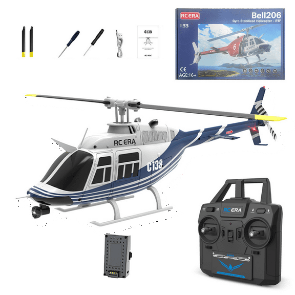 RC-ERA C138 Bell 206 6CH RTF RC Helicopter 2.4GHz Single Rotor Aircraft with Altitude Hold, Optical Flow Positioning, 6 Axis Gyro, One Key Takeoff Landing for Adults - 1 Battery