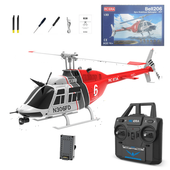RC ERA C138 Bell 206 RC Helicopter, 1/30 Scale 2.4G 6CH Single Rotor RC Helicopter with Altitude Hold & Optical Flow Positioning - RTF