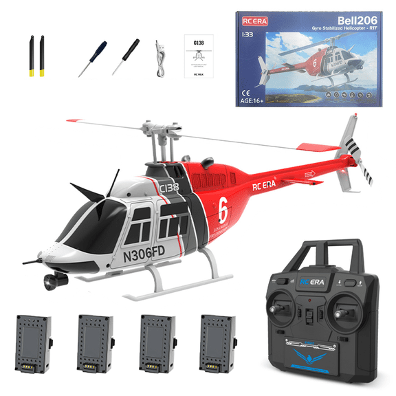 RC ERA C138 Bell 206 RC Helicopter for Adults, 1/30 Scale 2.4G 6CH Single Rotor RC Helicopter with Altitude Hold & Optical Flow Positioning - RTF