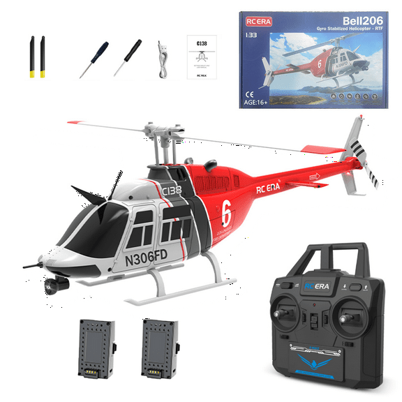 RC ERA C138 No Aileron RC Helicopter for Adults, 1/30 Scale 2.4G 6CH Bell 206 Remote Control Helicopter with Altitude Hold & Optical Flow - RTF