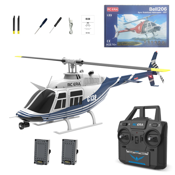 RC ERA C138 No Aileron RC Helicopter for Adults, 1/30 Scale 2.4G 6CH Bell 206 Remote Control Helicopter with Altitude Hold & Optical Flow - RTF