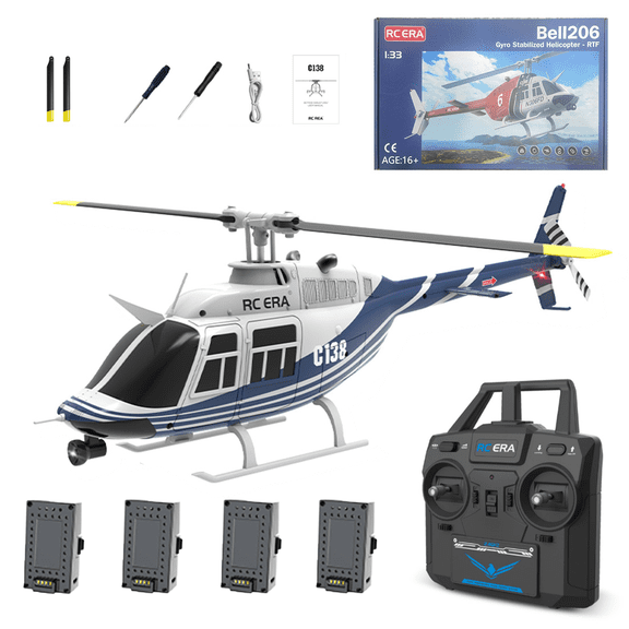 RC ERA C138 No Aileron RC Helicopter for Adults, 1/30 Scale 2.4G 6CH Bell 206 Remote Control Helicopter with Altitude Hold & Optical Flow - RTF