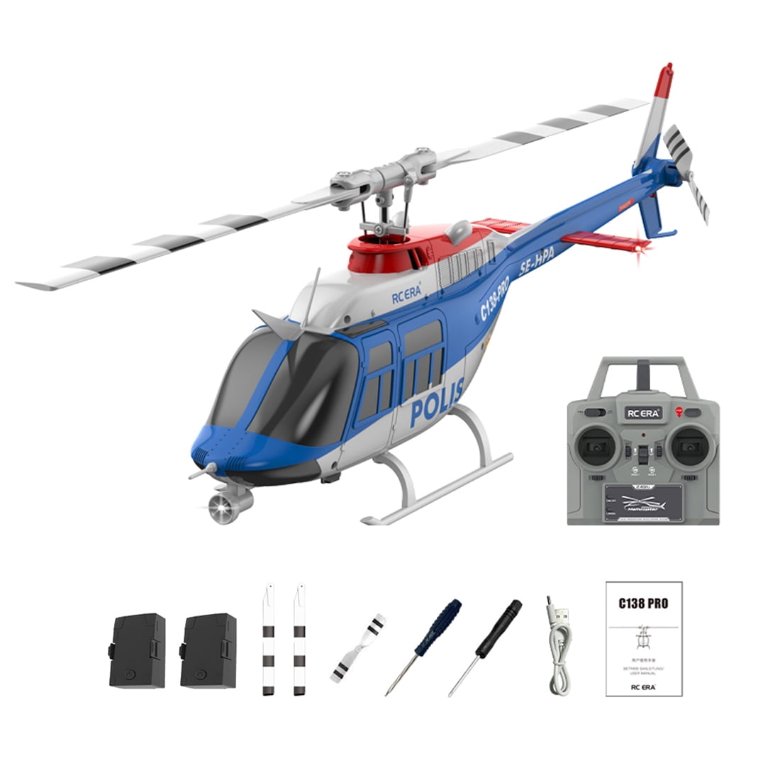 RC ERA C138 PRO Bell 206 RC Helicopter for Adults, 1/33 Scale 6CH Brushless Aileronless Remote Control Helicopter, 3D 6-Axis Gyroscope Stunt RC Aircraft Model with Optical Flow Positioning