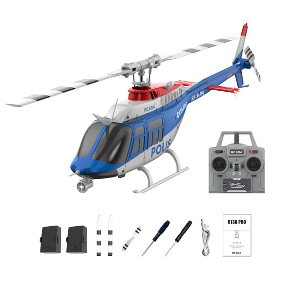 RC ERA C138 PRO Bell 206 RC Helicopter for Adults, 1/33 Scale 6CH Brushless Aileronless Remote Control Helicopter, 3D 6-Axis Gyroscope Stunt RC Aircraft Model with Optical Flow Positioning