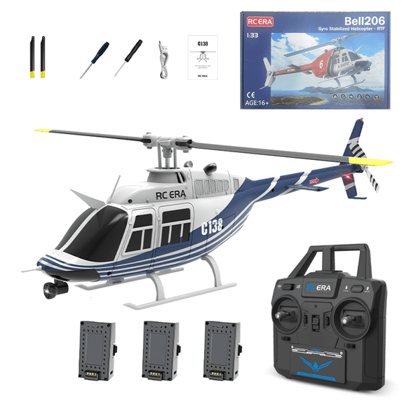RC ERA C138 RC Helicopter, 1:30 Scale 6CH Flybarless RC Helicopter with Altitude Hold and Optical Flow, 2.4G Remote Control Aircraft with 3D Flight for Adults - 3 Battery