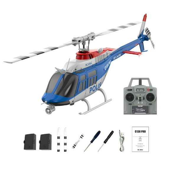 RC-ERA C138PRO Bell 206 RC Helicopter for Adults 6CH Brushless Flybarless 2.4G Remote ControlAircraft with Optical Flow Positioning, Altitude Hold, 3D Aerobatics, One Key Return, RTF - 2 Battery