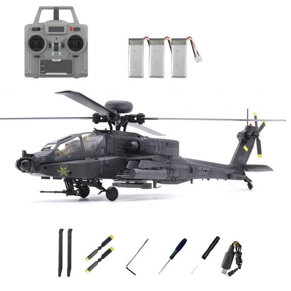 RC-ERA C170 1/48 Scale Ah-64d RC Helicopter 6ch Flybarless, Military Style Helicopter With Optical Flow Positioning, Tof Height Hold, One-key 3d Inverted - 3 Battery