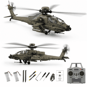 RC-ERA C170 AH-64D 6CH RC Helicopter 1/48 Flybarless Remote Control Aircraft with Optical Flow Positioning, Altitude Hold,Brushless Motor,One-Key Inverted Flight- Army Green / 2 Battery