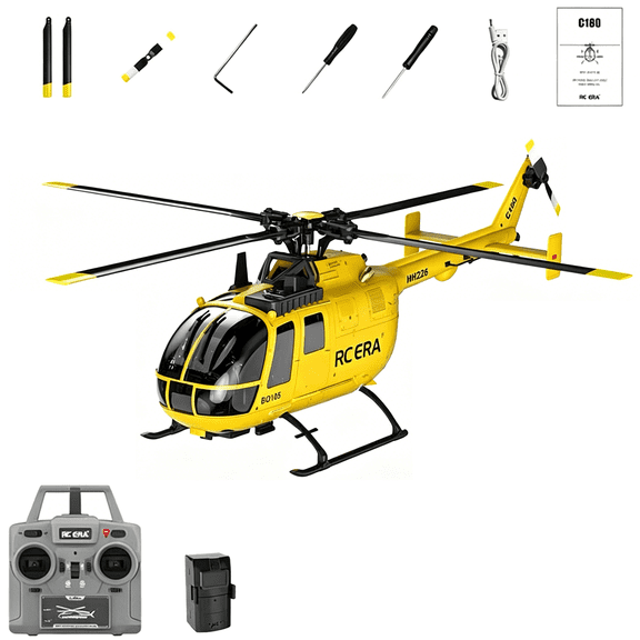 RC ERA C180 1/25 Scale 2.4GHz RC Helicopter Single Rotor 6-Axis Gyro Brushless Motor RC Aircraft Model with Optical Flow Positioning & Barometric Altitude Hold RTF (Yellow/1 Battery)