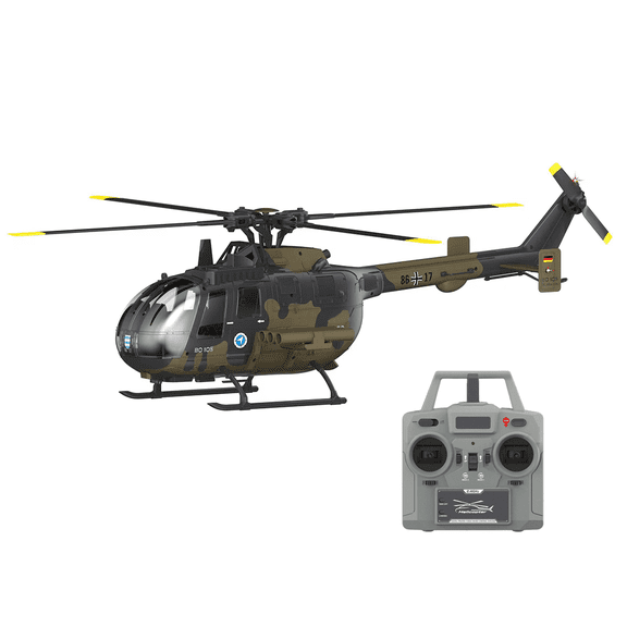 RC ERA C180 BO-105 1:25 Scale 6CH RC Helicopter, Brushless Motor, 6-Axis Gyro, TOF LiDAR Altitude Hold & Optical Flow Positioning,Single Rotor Military Aircraft RTF( Camouflage / 2 Battery )