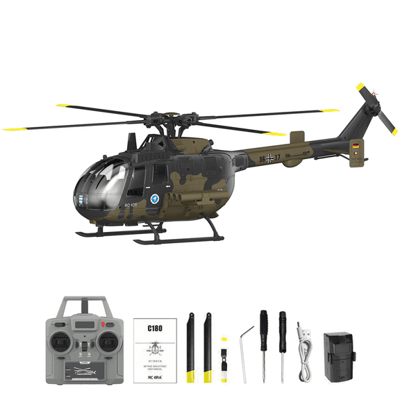 RC ERA C180 BO-105 Brushless RC Helicopter, 6CH with 6-Axis Gyro, Optical Flow, Altitude Hold, One-Key Takeoff & Inverted Flight for Beginner RTF(Camouflage/1 Battery)