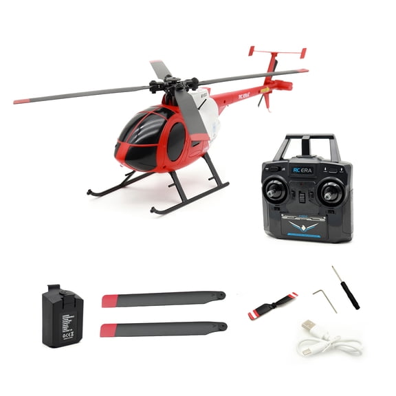 RC-ERA C184 MD500 RC Helicopter, 4CH Single-Propeller 6-Axis Gyro Stabilized Remote Control Aircraft With Optical Sensor & Upgraded Transmitter For Adults- Red / 1 Battery