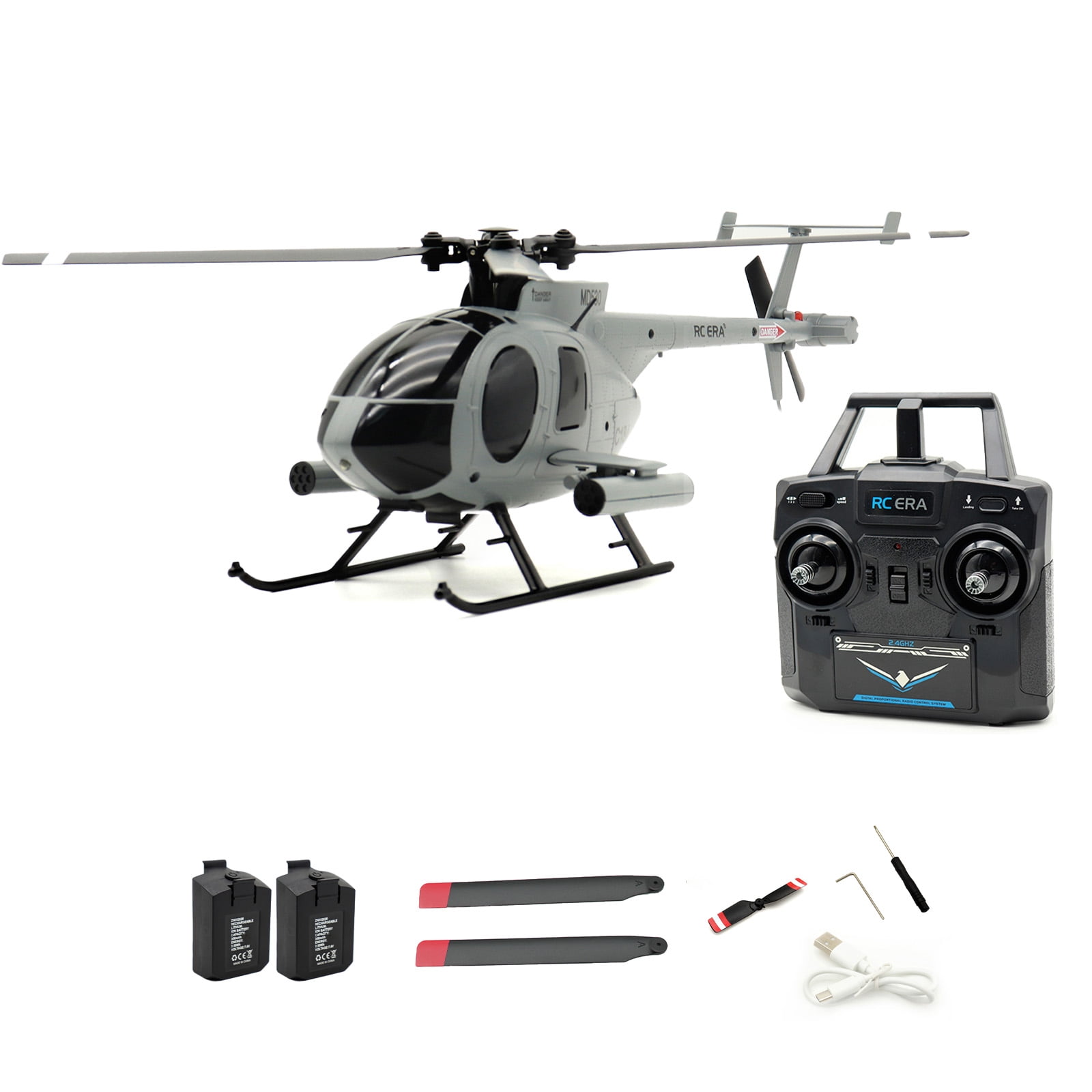 RC ERA C184 MD500 RC Helicopter with One Key Takeoff/Landing, 2.4G 4CH 6-Axis Gyro Single-propeller Aileronless Remote Control Helicopter with Altitude Hold & Optical Flow Positioning - RTF
