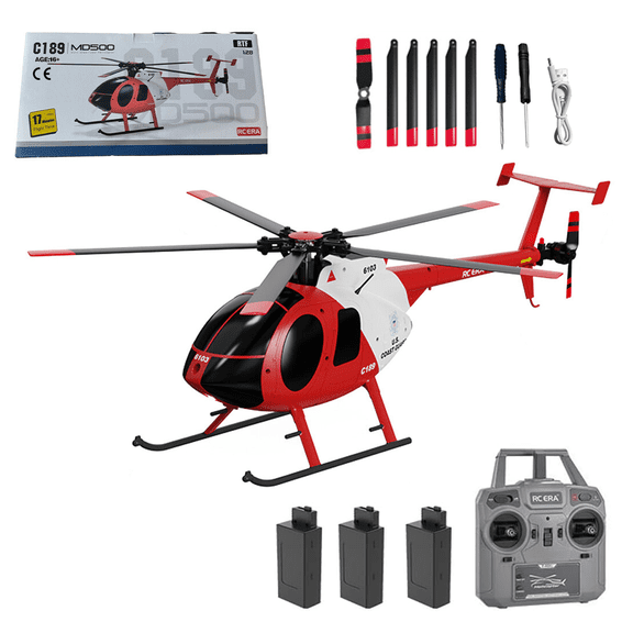 RC ERA C189 MD500 1/28 Scale RC Helicopter 4CH Single-Rotor 2.4G 6-Axis Gyro Brushless Motor 3D Stunt RTF Aircraft Toy, Optical Flow & Altitude Hold Hover for Adults Beginners