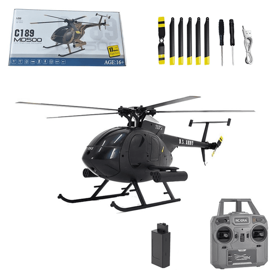 RC ERA C189 MD500 1/28 Scale RC Helicopter 4CH Single-Rotor 2.4G 6-Axis Gyro Brushless Motor 3D Stunt RTF Aircraft Toy, Optical Flow & Altitude Hold Hover for Adults Beginners
