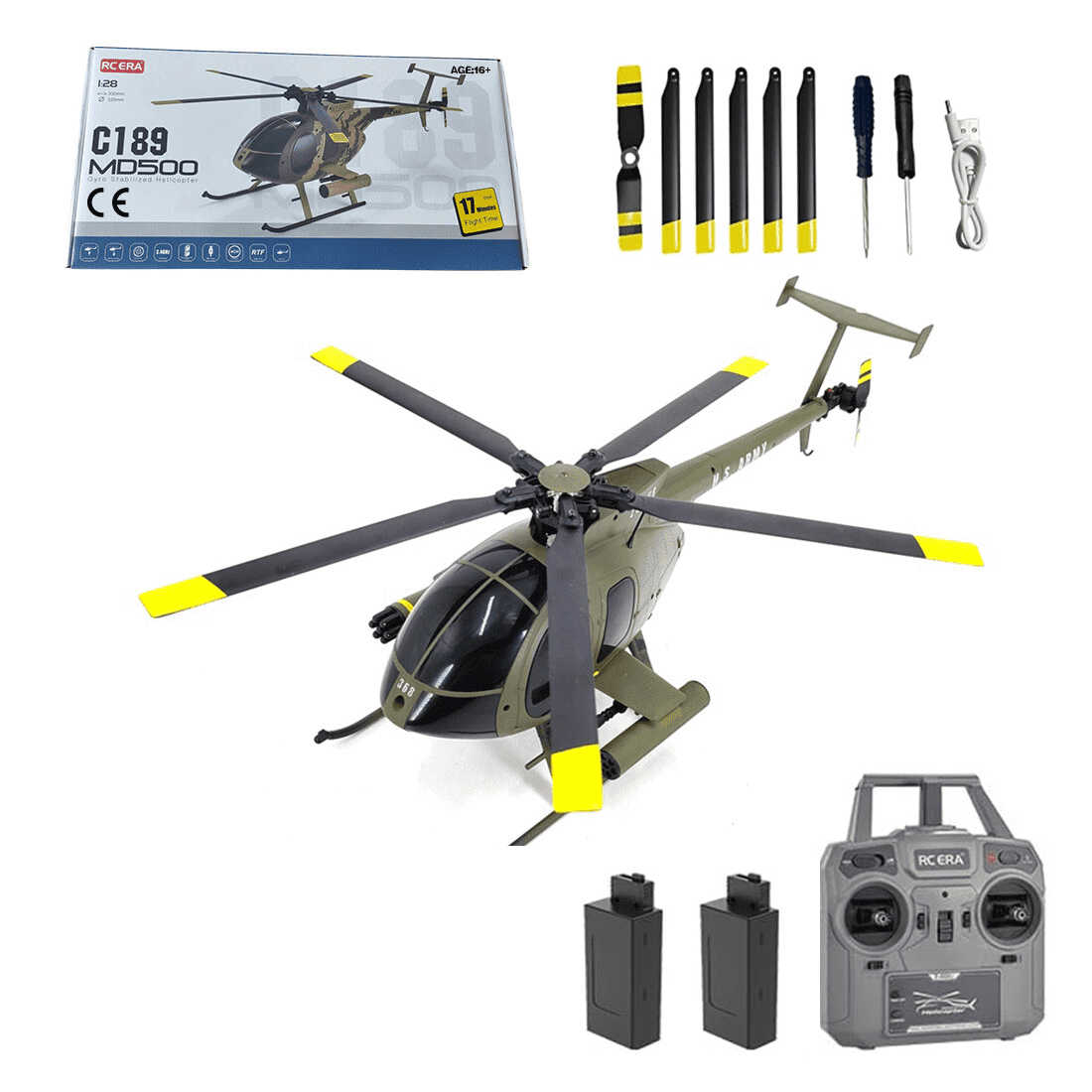 RC ERA C189 RC Helicopter with 6-Axis Gyro, 1:28 Scale MD500 4CH Single-Rotor Flybarless Helicopter, 2.4GHz RC Aircraft with Optical Flow & Altitude Hold for Adults