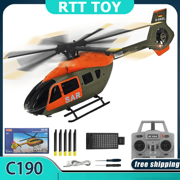 RC ERA C190 RC Helicopter with 6-Axis Gyro, 1/30 Scale H145 6CH Brushless Dual-Motor Remote Control Helicopter Model, RTF Single-Rotor Aircraft with Altitude Hold & Optical Flow