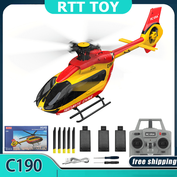 RC ERA C190 RC Helicopter with 6-Axis Gyro, 1/30 Scale H145 6CH Brushless Dual-Motor Remote Control Helicopter Model, RTF Single-Rotor Aircraft with Altitude Hold & Optical Flow
