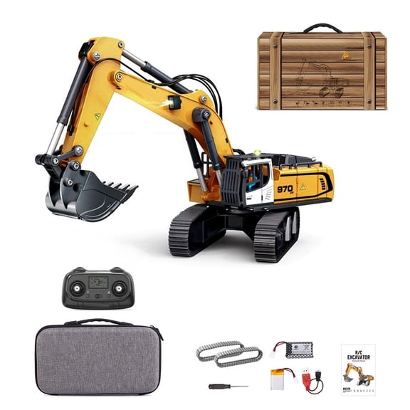 RC Excavator, 1/50 Remote Control Construction Vehicle, 360° Rotation, Screw Drive, Dual Battery, Alloy Bucket & Tracks, High Simulation Engineering Digger Gift