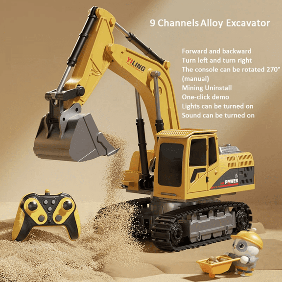 RC Excavator 9CH Remote Control Truck with 360Rotation, RC Construction Truck for Kids Adults Christmas Birthday Gifts