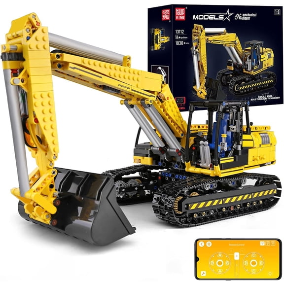 RC Excavator Building Set, 1830 Pieces Building Blocks APP Remote Control Truck Construction Vehicles Model with Motor, STEM Engineering Toys for Adult