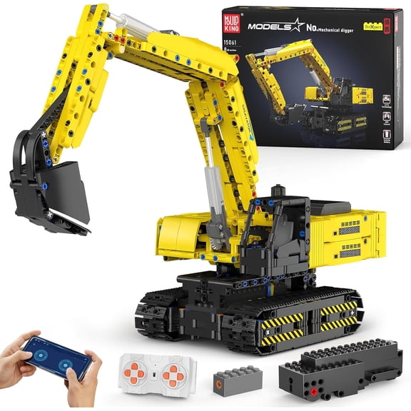RC Excavator Building Sets, 15061 Construction Engineering Model Kits with APP Remote Control Building Kits, MOC Construction Vehicles Sets for Adult(1113PCS)