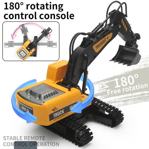 RC Excavator Toy for Kids, 6 Channel Remote Control Digger with Alloy Bucket, Realistic Construction Vehicle Toy for Boys Girls
