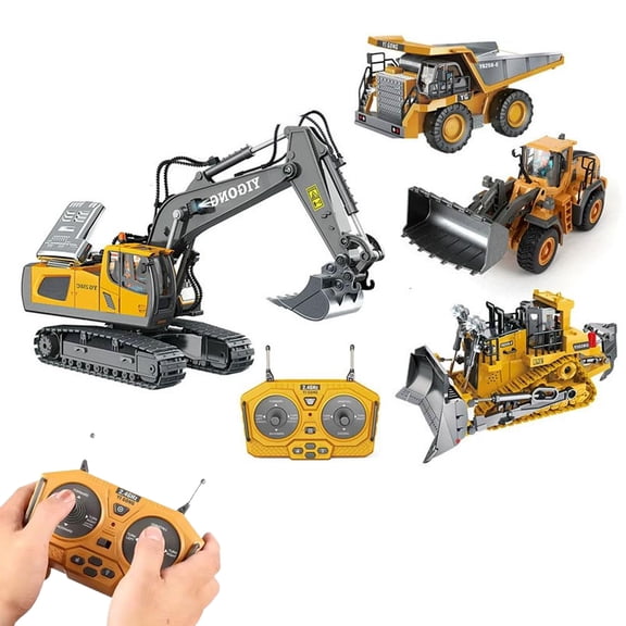 RC Excavator and Dump Truck Toy Set,2025 New 2.4ghz Remote Control Construction Vehicle Set,Alloy Material, with Cool Lights and Sounds