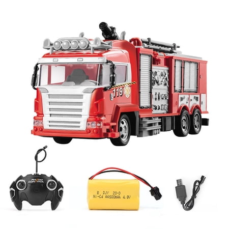 RC Fire Truck - Rechargeable Big Remote Control Toy Fire Truck - 12" Rescue Fire Engine with Flashing Lights and Siren Sounds, Extendable Rescue Ladder for Kids