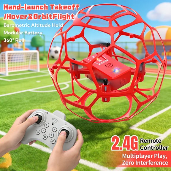 RC Flying Soccer Ball Drone for Kids, Mini Helicopter with Full Protective Net Cage, 360 Flips & LED Lights, One-Key Takeoff, Safe Indoor Outdoor Toy Gift for Boys & Girls.