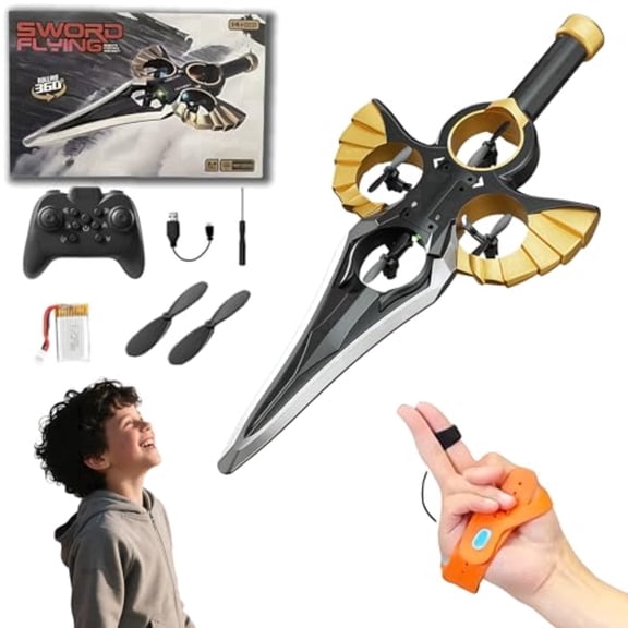 RC Flying Sword Glider Drone with Gesture Control, 2.4GHz Remote Control Stunt Plane with 360 Flip & LED Lights, Gift for Kids Teens, Gold