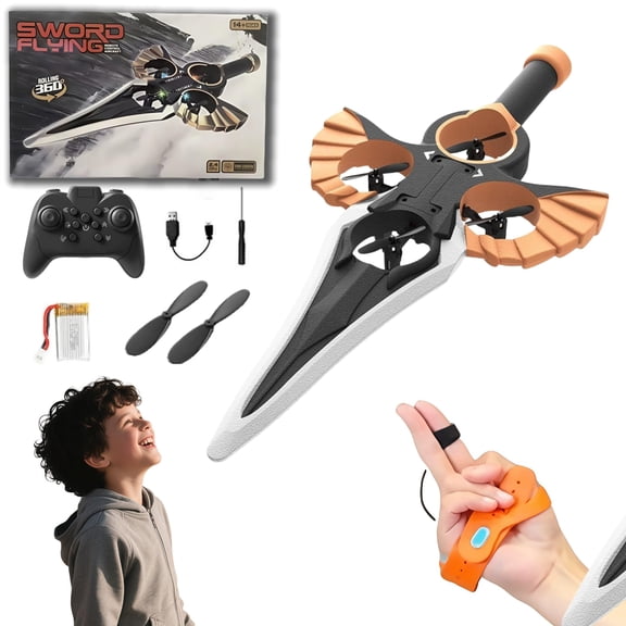 RC Flying Sword Glider Drone with Gesture Control, 2.4GHz Remote Control Stunt Plane with 360 Flip & LED Lights, Gift for Kids Teens, Gold