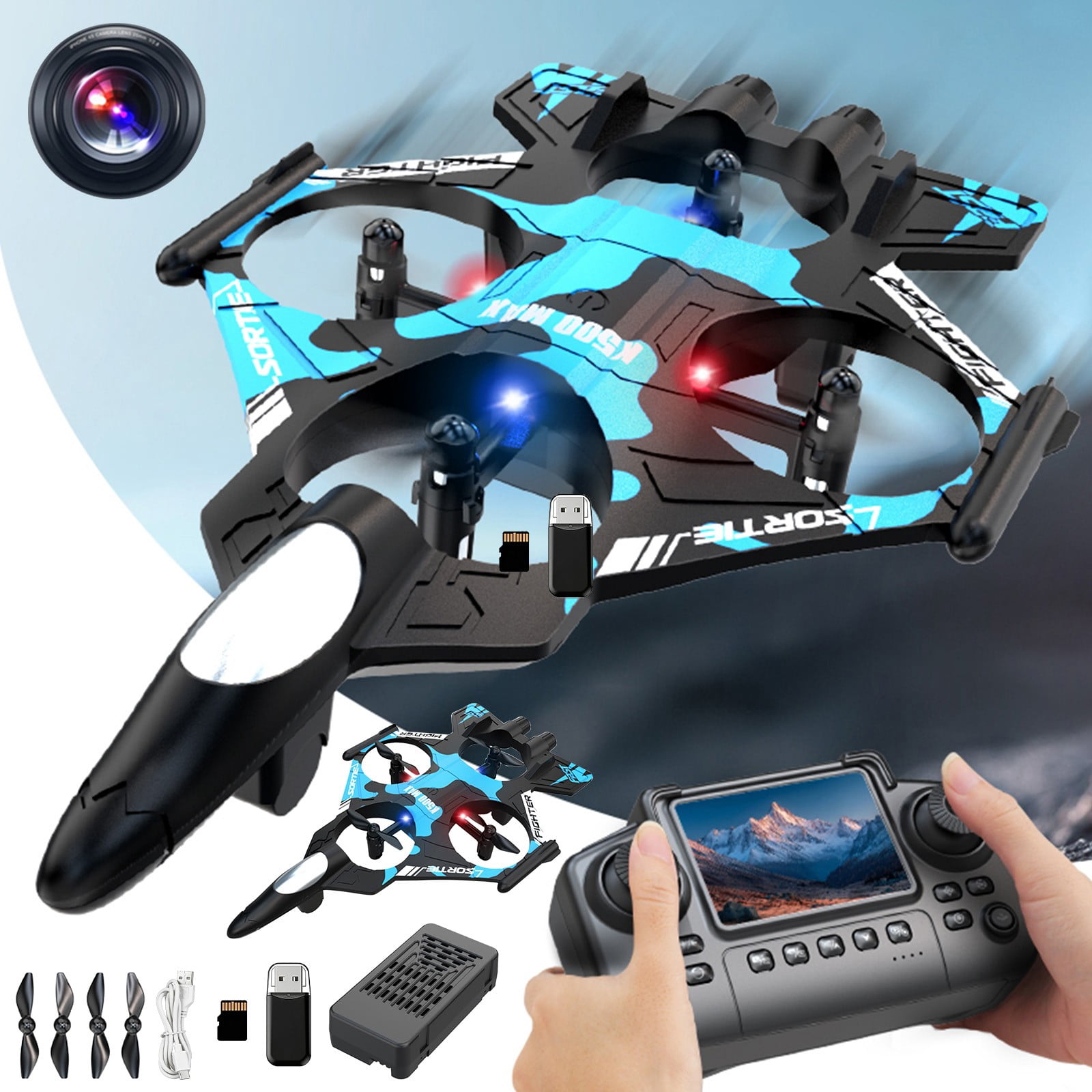 RC Foam Airplane with HD Camera Screen, Headless Mode LED Drone, One Key Takeoff Landing Aircraft, 2.4G Anti-Jamming Plane, 360° Rotation Stunt Flight, Beginner Friendly Flying Toy Gift