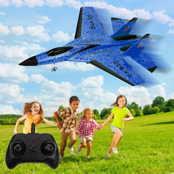 RC Foam Glider Plane with Lights 2.4GHz Remote Control Fighter Model for SUV Truck Outdoor