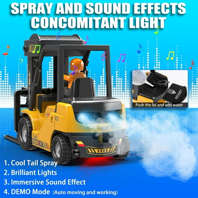 RC Forklift Cranes - Mini Forklift Remote Control with 2 in 1 Transform, 11 Channels | Kids Construction Toy Gift (A)