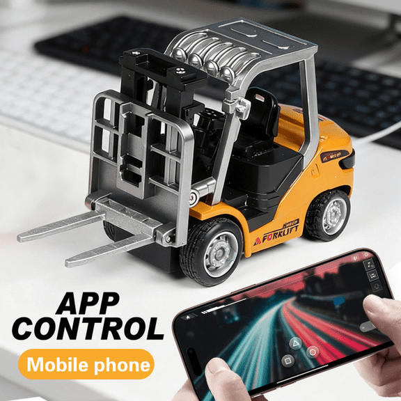 RC Forklift Toy 1/64 7CH 2Mode Mini Remote Control Truck Rechargeable 2 in 1 Transformable Lift Fork & Hook with Lights & Sounds for Adults Kids Boys and Girls