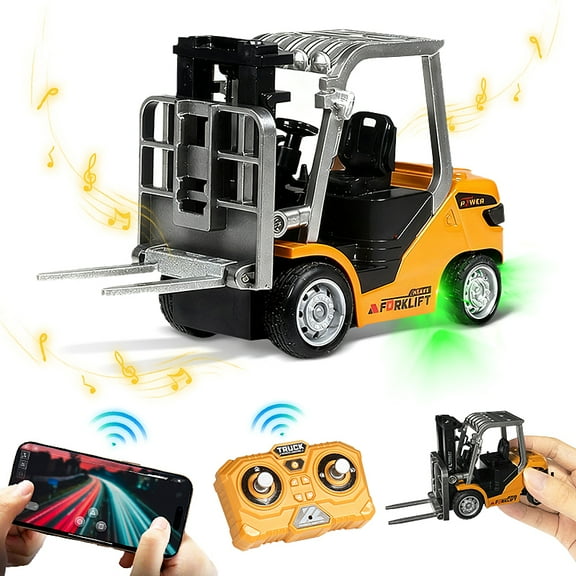 RC Forklift Toys 1/64 Mini Alloy Remote Control Forklift Truck with Rechargeable Battery,Lights & Sounds for Adults Kids Birthday Christmas Gifts