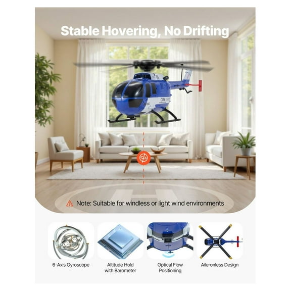 RC Helicopter 4 Channel Control Aircraft Toy, 2.4GHz 6-Axis Gyro Stabilized, Easy to Fly, One-Key Takeoff, LED Light, Indoor Outdoor Present for Teens & Adults